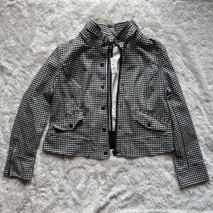 White House Black Market Size 18 Gingham Moto Black White Military Jacket